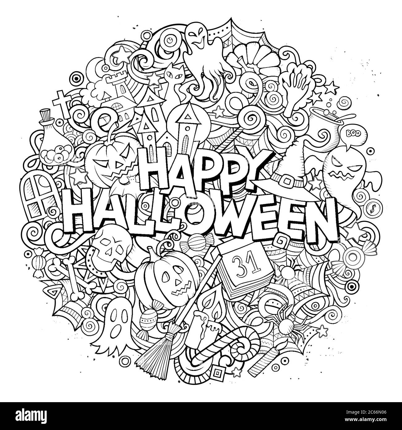 Cartoon niedliche Kritzeleien Halloween Inschrift Stock Vektor