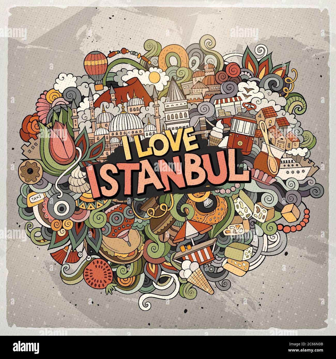 Cartoon niedlichen Kritzeleien Hand gezeichnet Ich liebe Istanbul Inschrift Stock Vektor