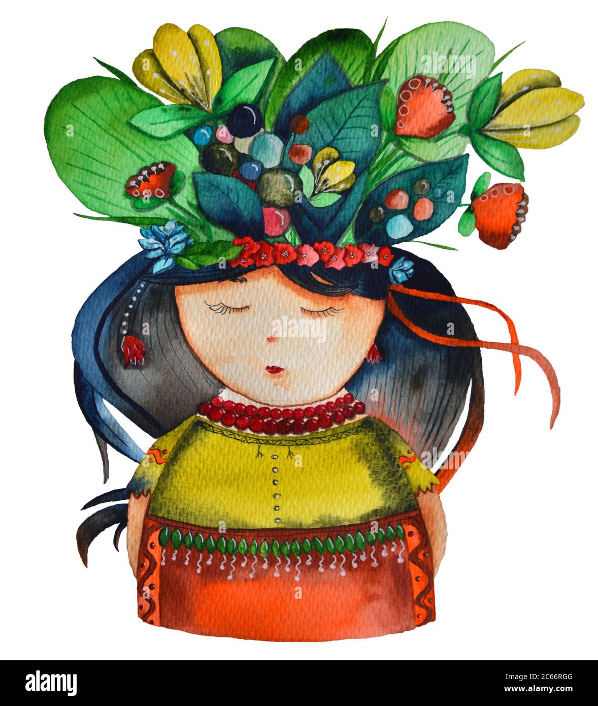 Das ukrainische Mädchen mit Blumen im Kopf und nationalen Kleidern Stockfoto