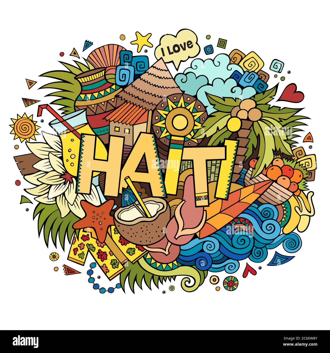 Haiti Hand Schriftzug und Kritzelemente Stock Vektor