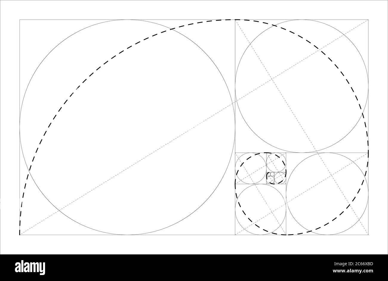 Golden ratio geometrische Konzept. Fibonacci Spirale. Vector Illustration Stock Vektor