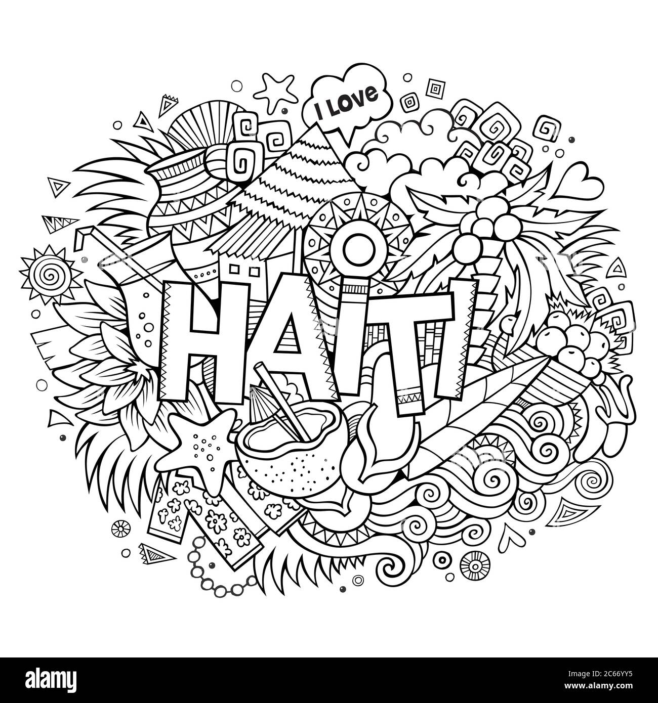 Haiti Hand Schriftzug und Kritzelemente Stock Vektor