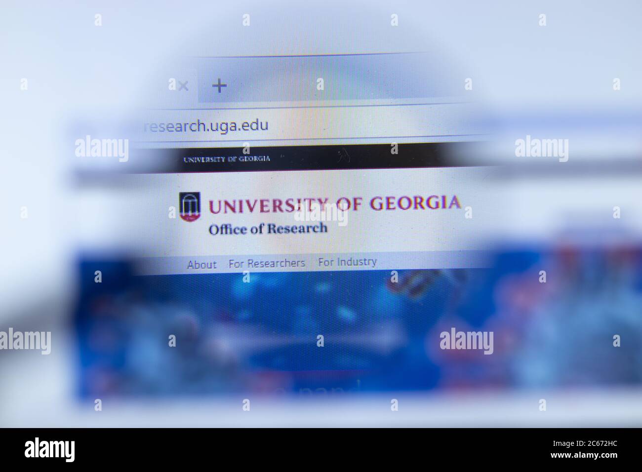 Moskau, Russland - 1. Juni 2020: Die Website der Universität von Georgien Seite im Browser. Logo Nahaufnahme, illustrative Editorial Stockfoto