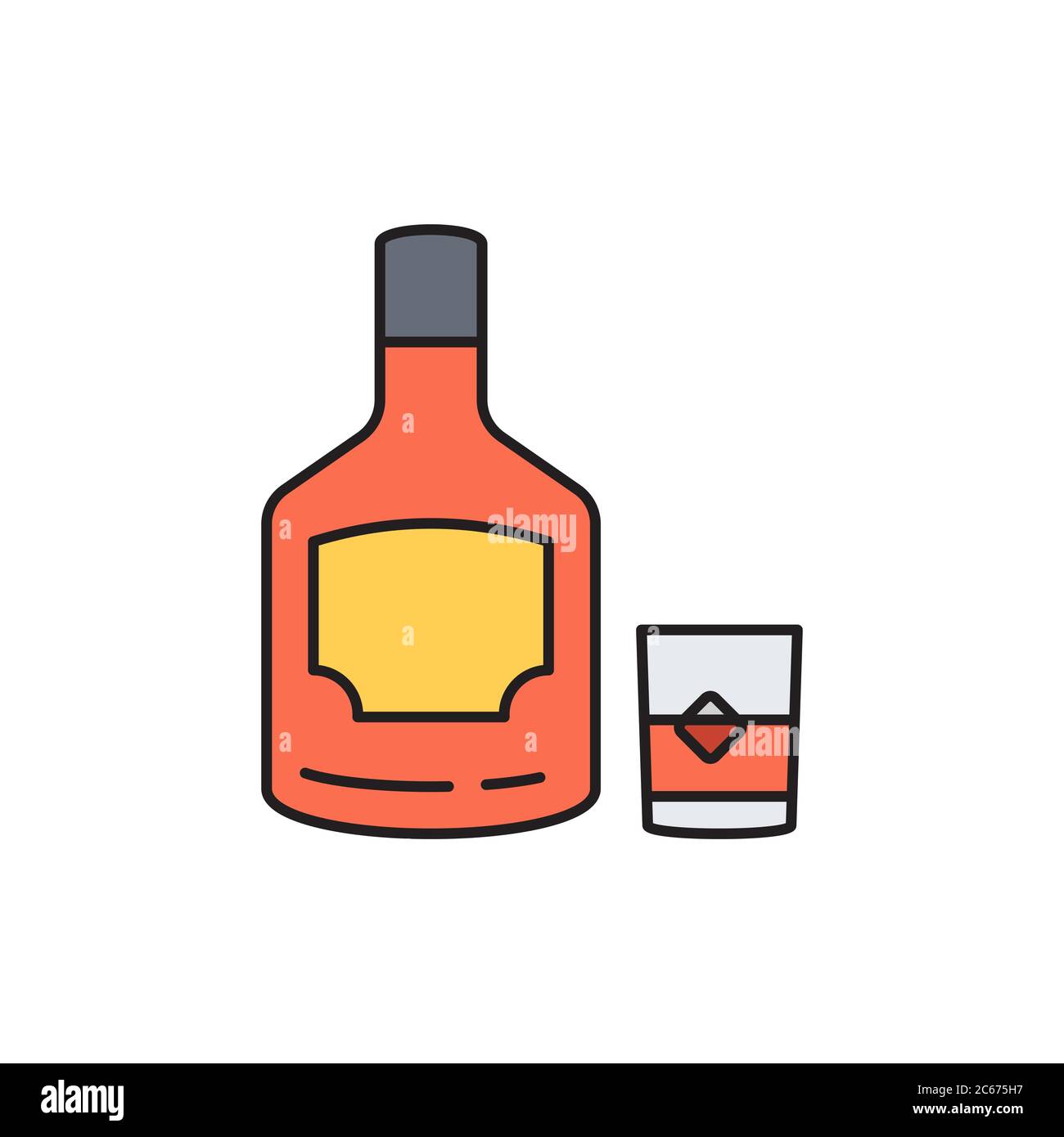 Whiskey Flasche und Glas Vektor Symbol Alkohol isoliert auf weißem Hintergrund Stock Vektor