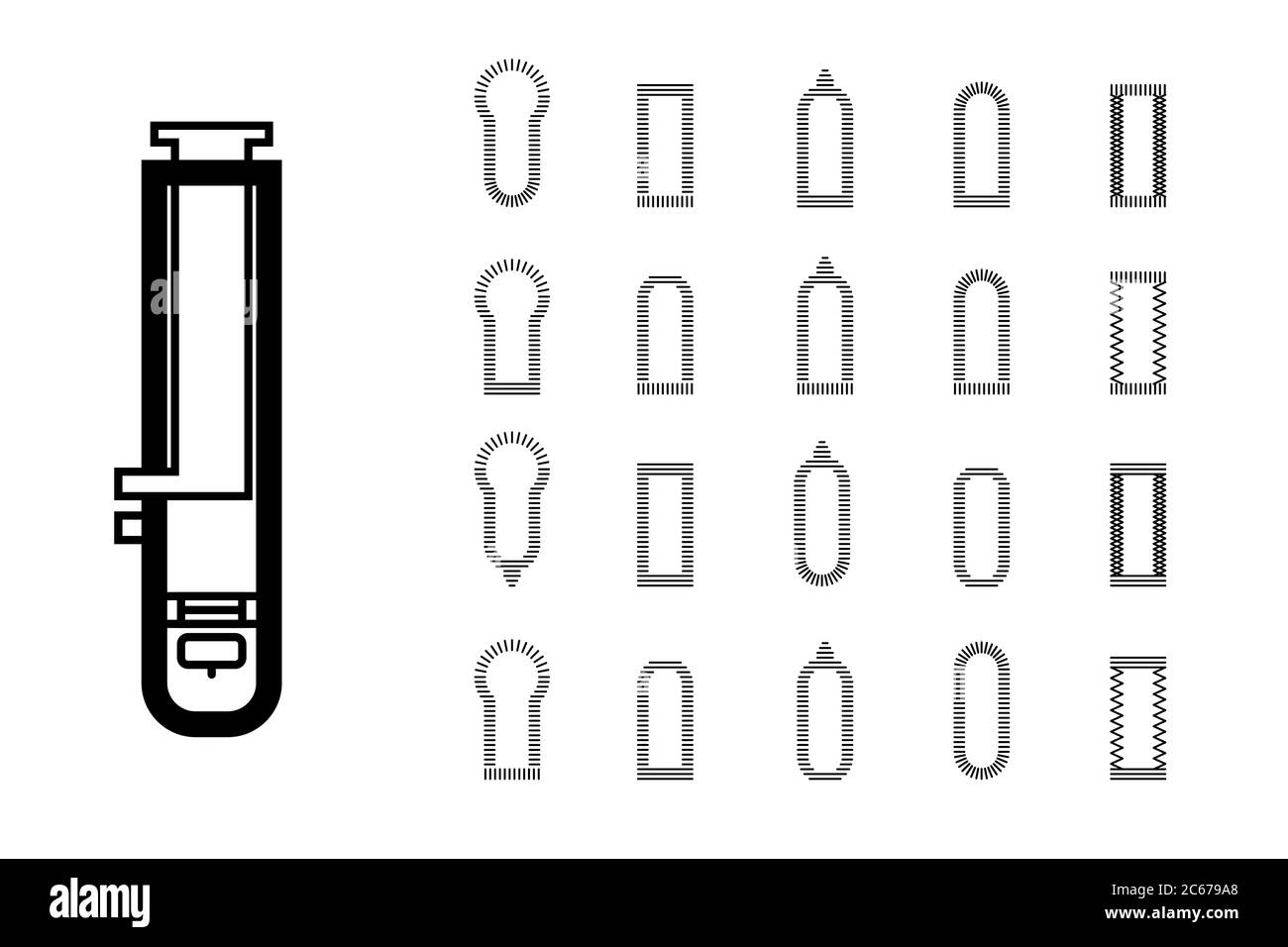 Knopfloch und Nähmaschine Fuß Set. Dicke, dünne, mittlere und elastische  Stoffe. Bohrungen für Vektorgrafik Stock-Vektorgrafik - Alamy