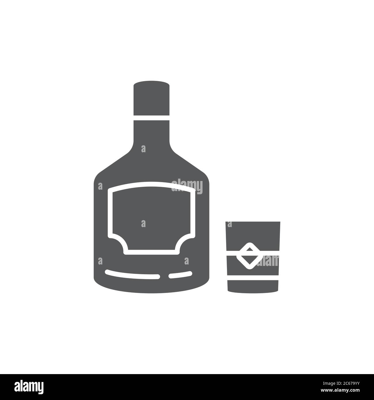 Whiskey Flasche und Glas Vektor Symbol Alkohol isoliert auf weißem Hintergrund Stock Vektor