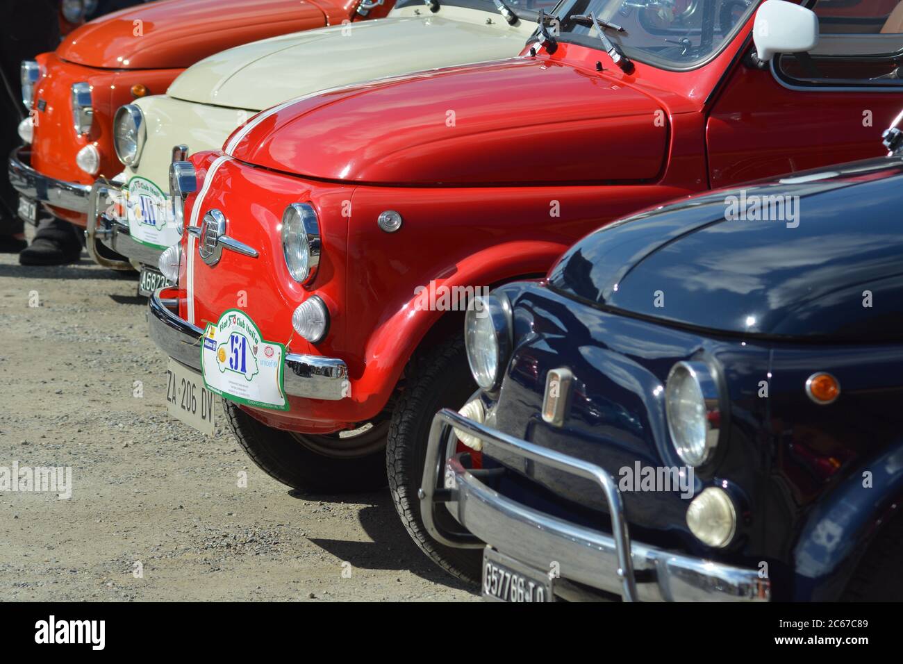 Castelnuovo don Bosco, Piemont/Italien- 03/10/2019-Treffen der alten Fiat 500 italienischen Oldtimer. Stockfoto