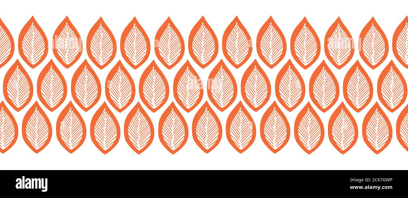 Abstrakt orange und weiß Blätter nahtlose Vektor-Rahmen. Herbst Rahmen Rahmen unten horizontal nahtlose Vektor-Illustration. Für Stoffbesatz, Karte verwenden Stock Vektor