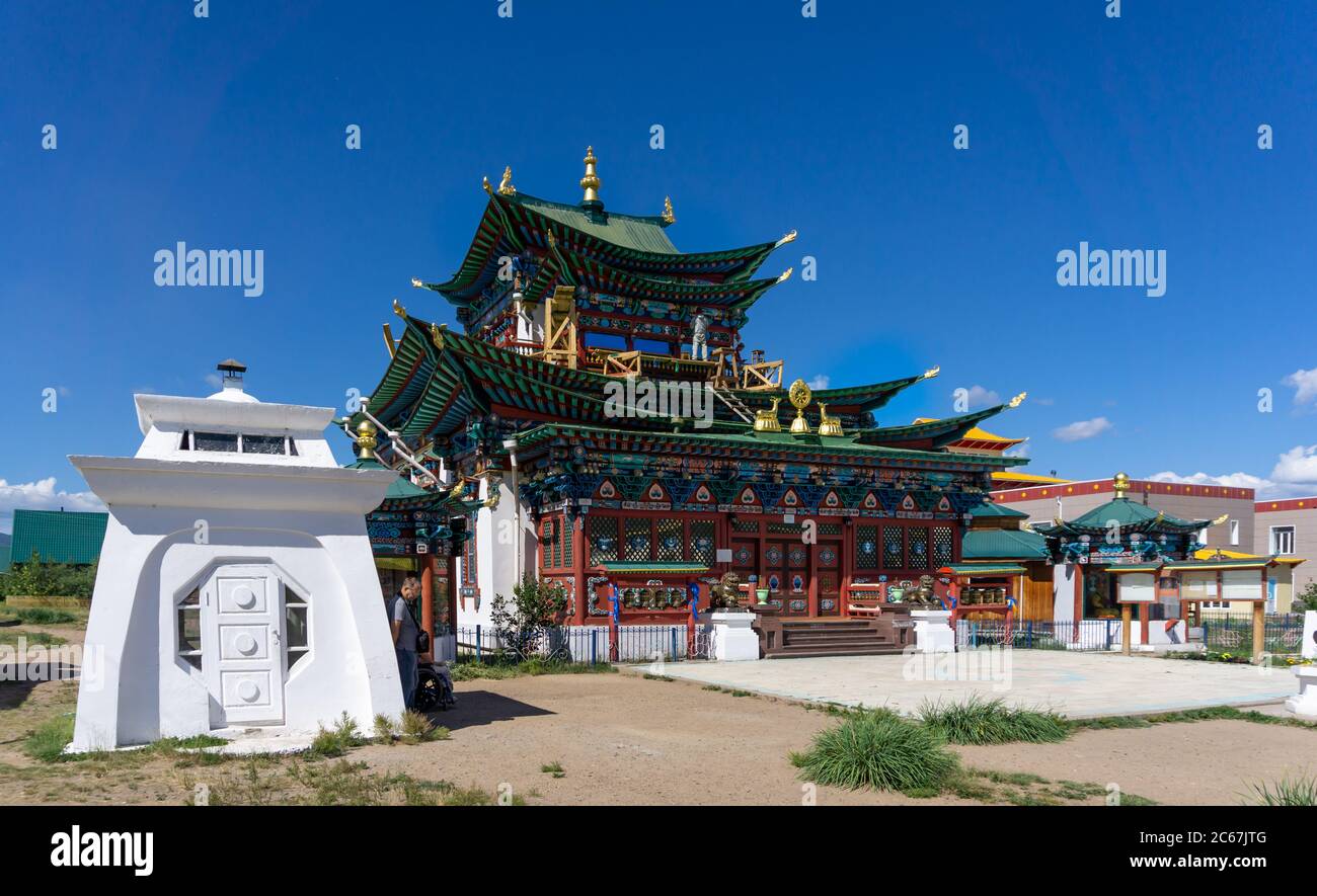 Farbenfroher buddhistischer Tempel von Ivolginskiy Datsan, Buriatien, Russland Stockfoto