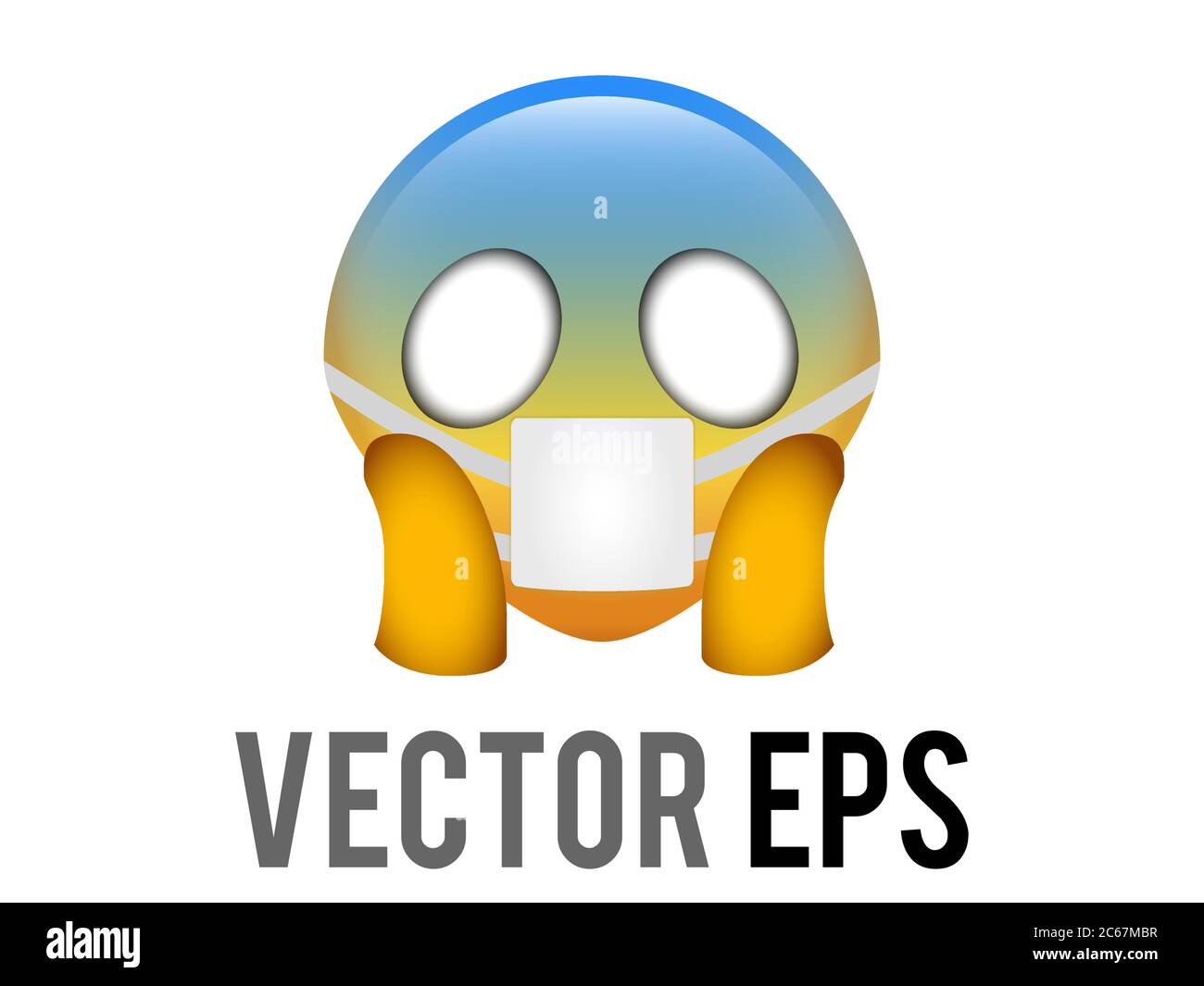 Das isolierte Vektor-Gradient gelb und blau gruseligen Charakter Gesicht Symbol mit gruseligen Augen, Hände und Maske Stock Vektor