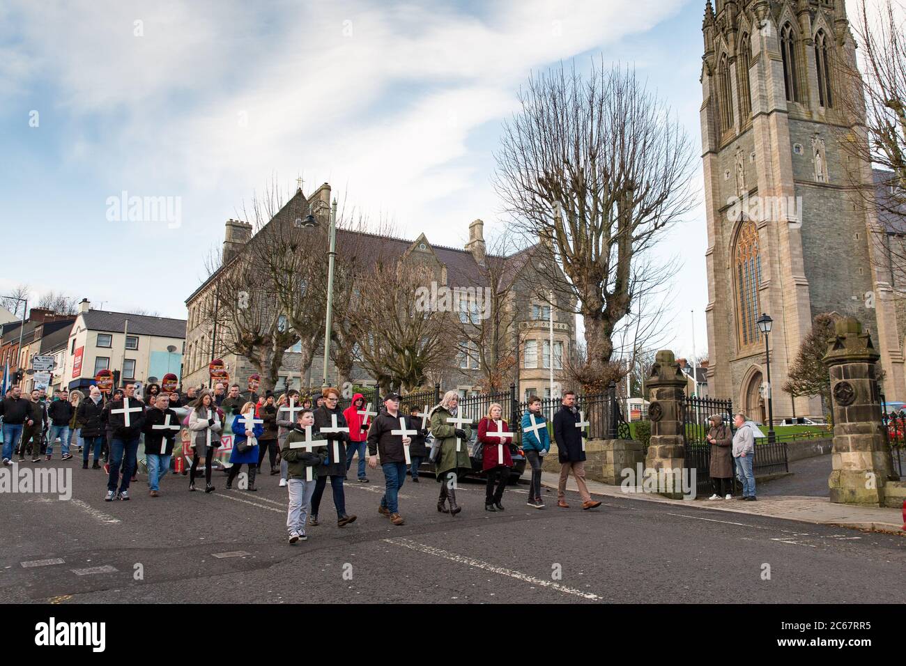 märz für Gerechtigkeit in Londonderry (Derry) zum Jahrestag der Tötungen am Blutigen Sonntag. Stockfoto