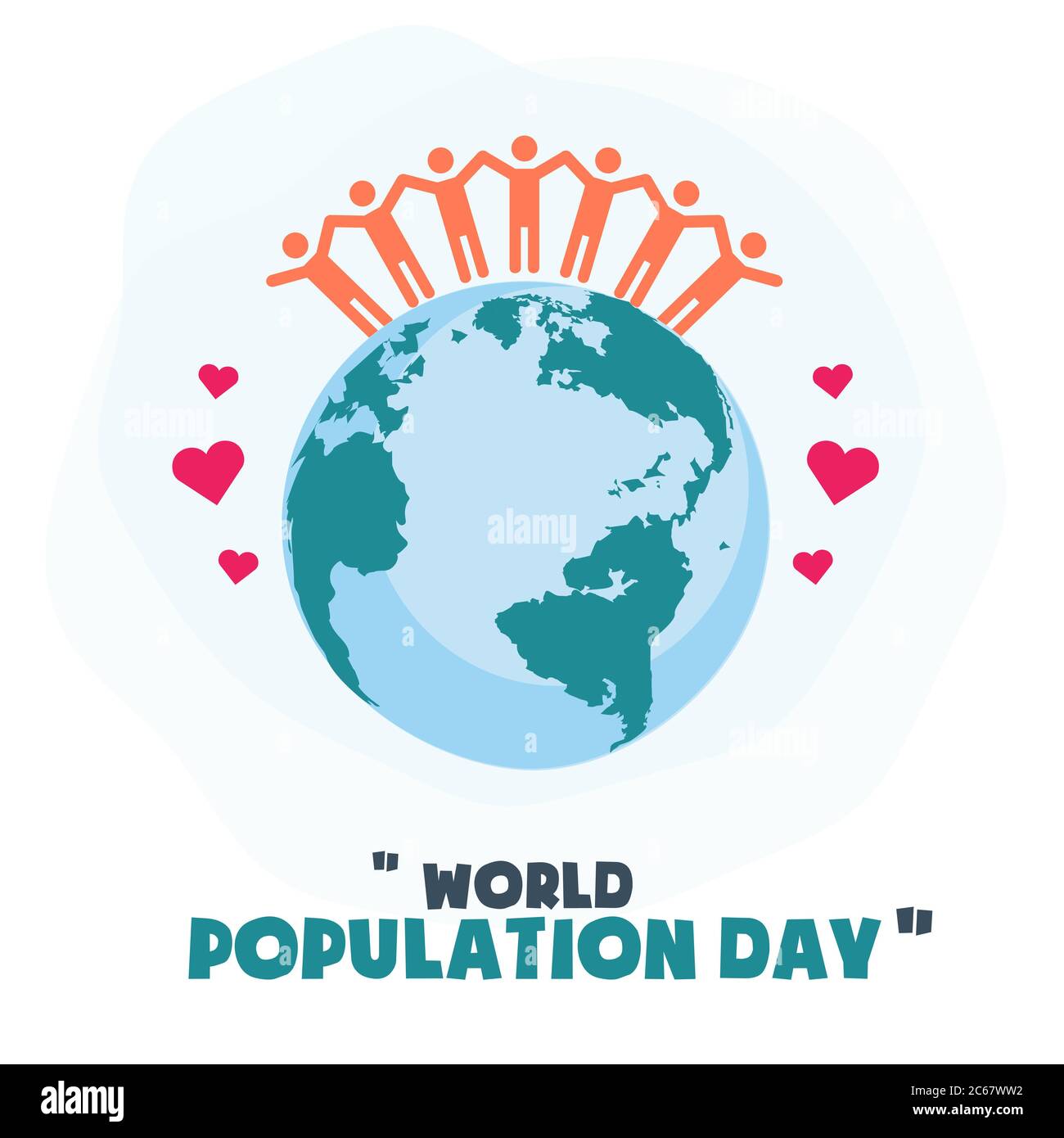 Weltbevölkerungstag, Menschen Freundschaft auf der Erde Globus, Poster, Vorlage für Web, Vektor-Illustration Stock Vektor