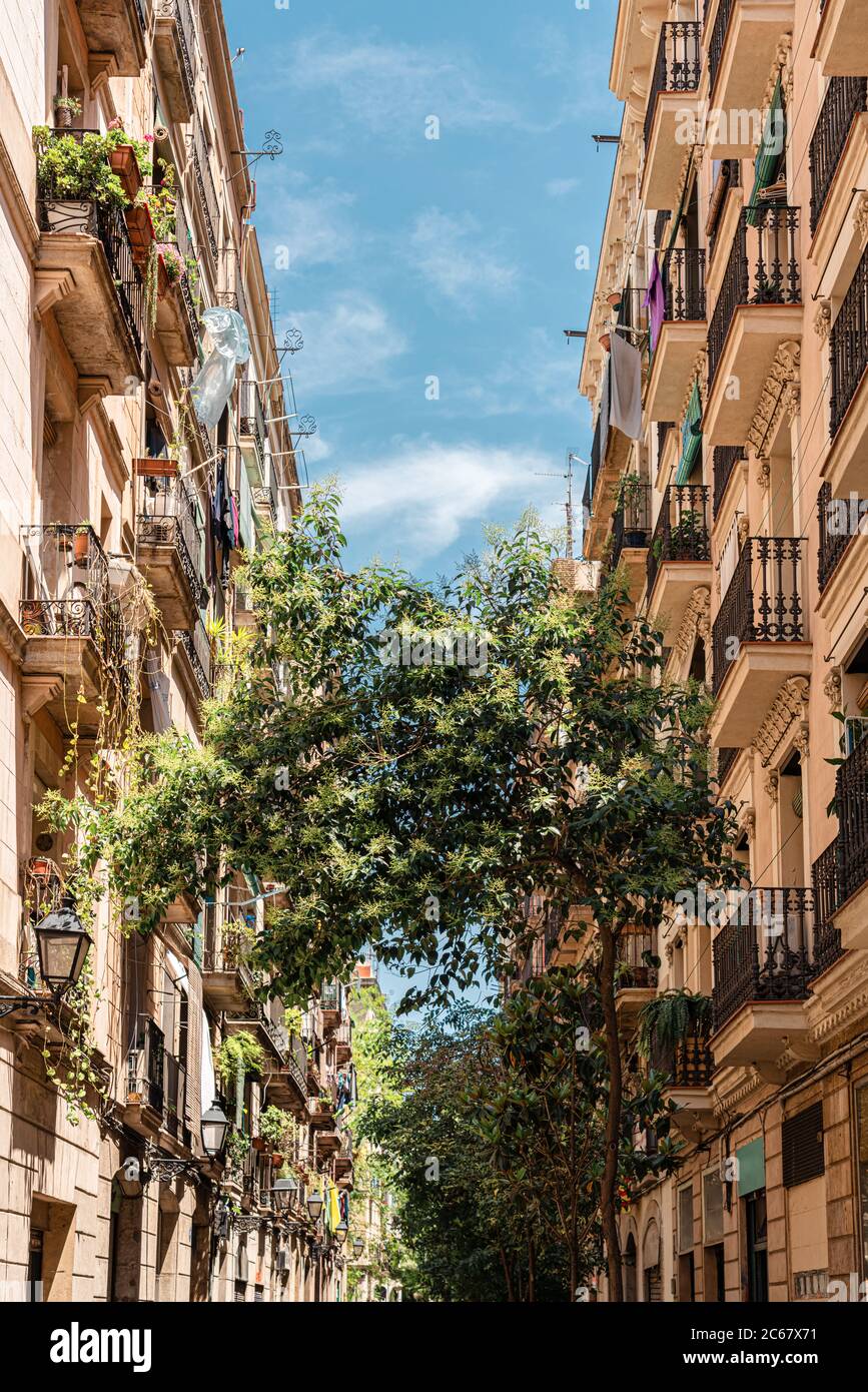 Schöne Fassade Gebäude Architektur In Der Stadt Barcelona, Spanien Stockfoto