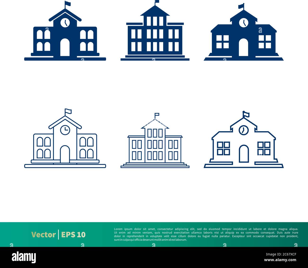 Set School Building Symbol Vektor Logo Vorlage Illustration Design. Editierbarer Vektor EPS 10. Stock Vektor