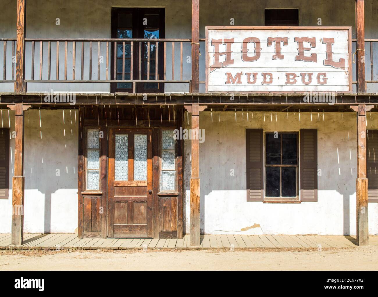 Filmset eines alten westlichen Hotels auf Paramount Movie Ranch in Malibu, CA USA Stockfoto