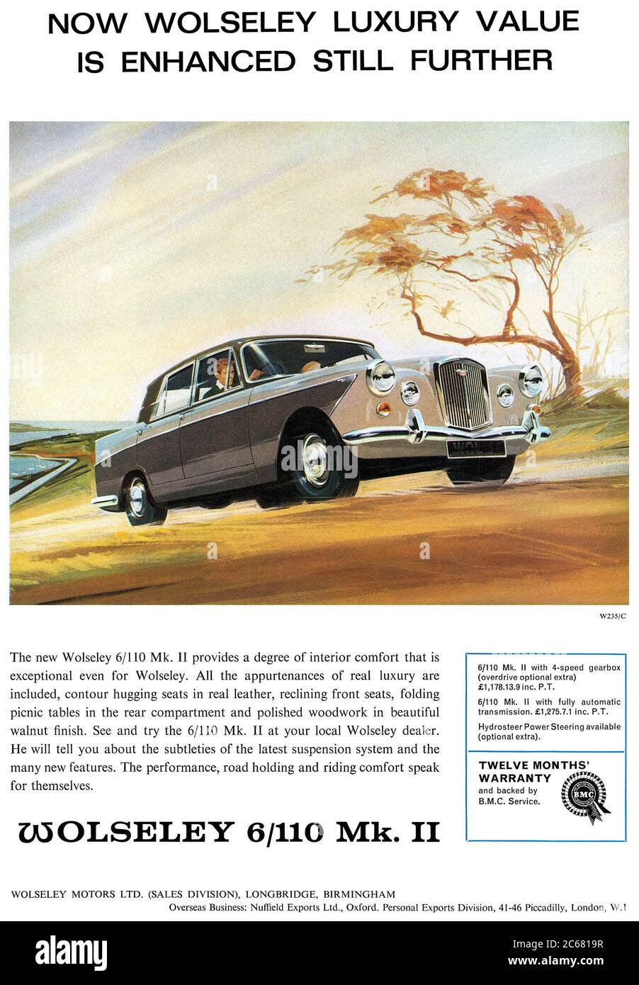 1965 Britische Werbung für die Wolseley 6/110 Mk. II-Motorwagen. Stockfoto