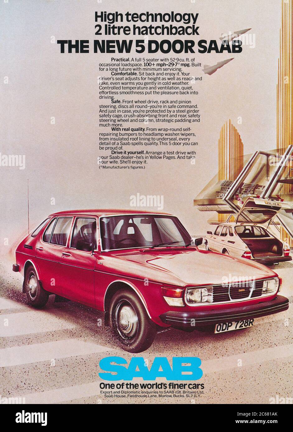 1977 Britische Werbung für den Saab-Motorwagen. Stockfoto