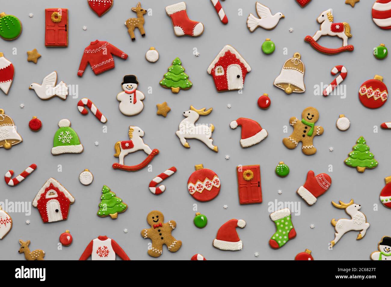 Dekoriert Weihnachts-Cookie Hintergrund Muster Stockfoto