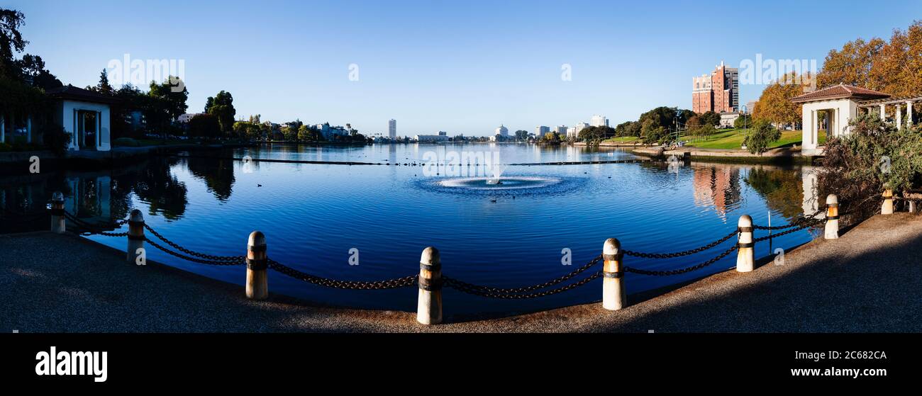 Blick auf den Brunnen am Lake Merritt, Oakland, Kalifornien, USA Stockfoto