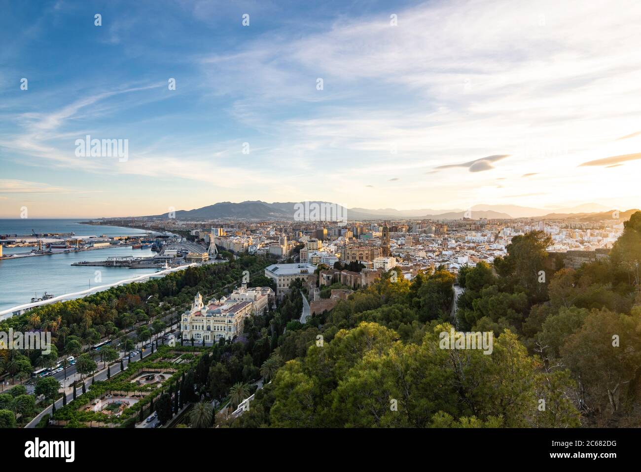 Blick auf die Stadt vom Mirador de Gibralfaro - Málaga, Spanien Stockfoto