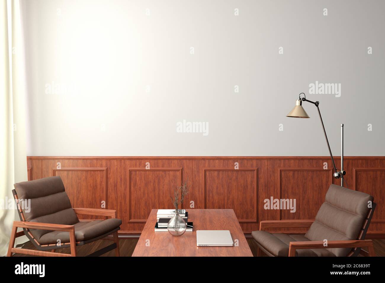 Leeres Wandmockup im klassischen Stil eines modernen Wohnzimmers Stockfoto