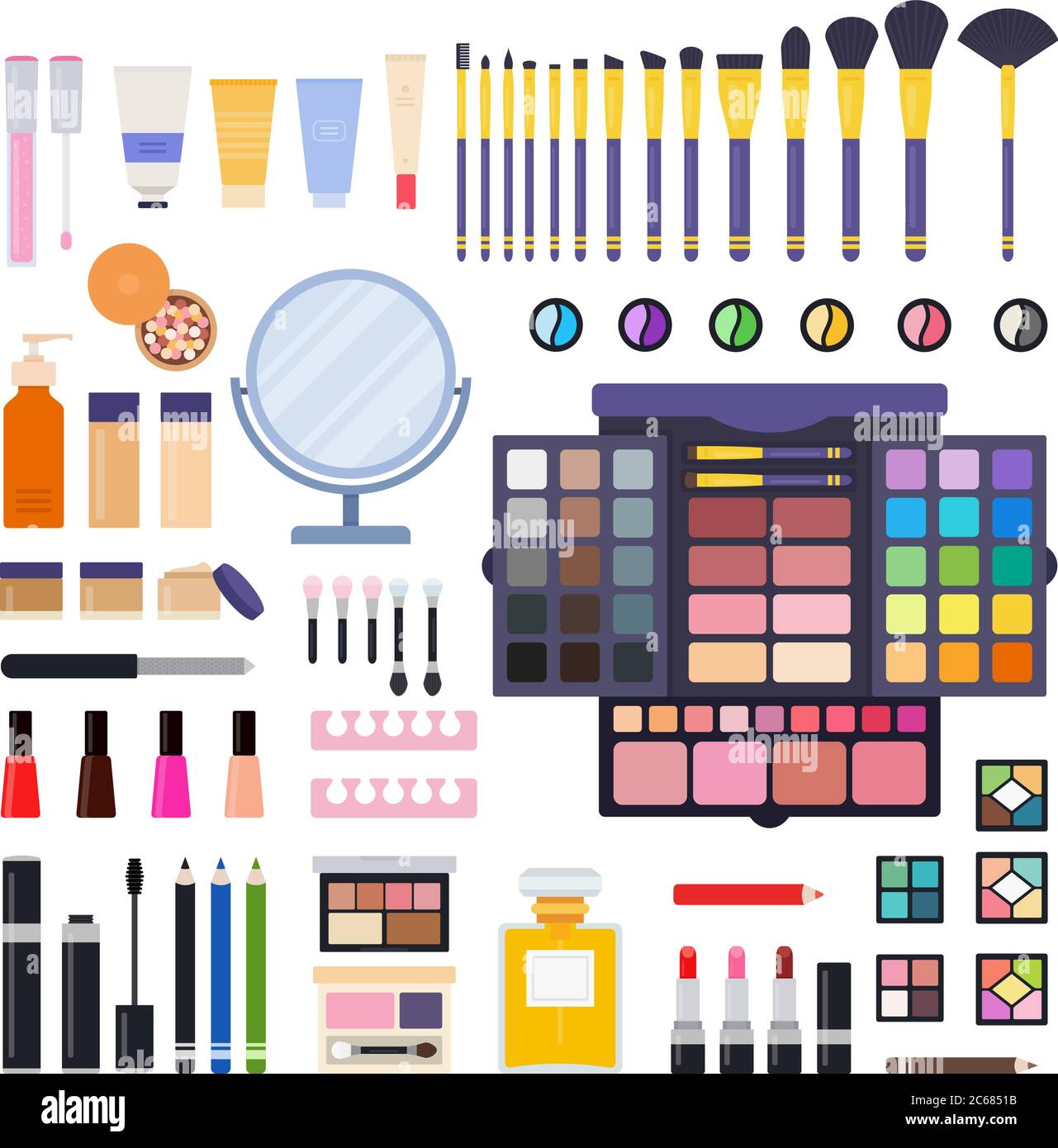 Set von Make-up-Kit Symbole flach Vektor Stock Vektor