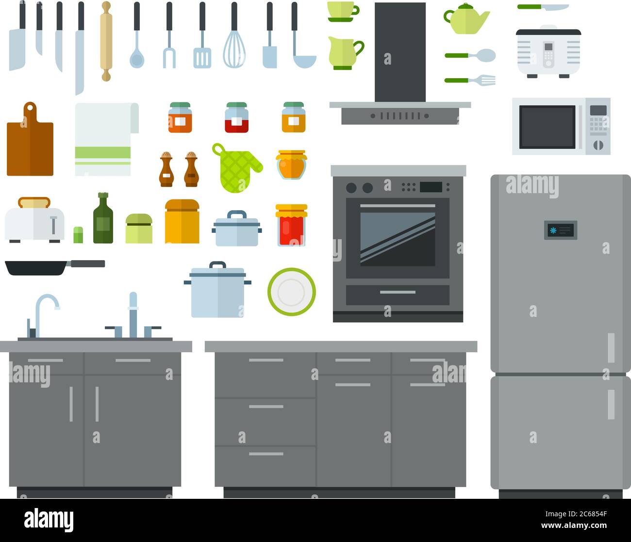 Satz von Kitchen Tools Symbole flach Vektor Stock Vektor