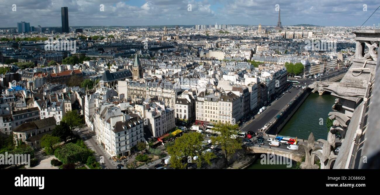 Blick südwestlich von der Aussichtsplattform des Domturms Notre Dame, Paris, Frankreich Stockfoto