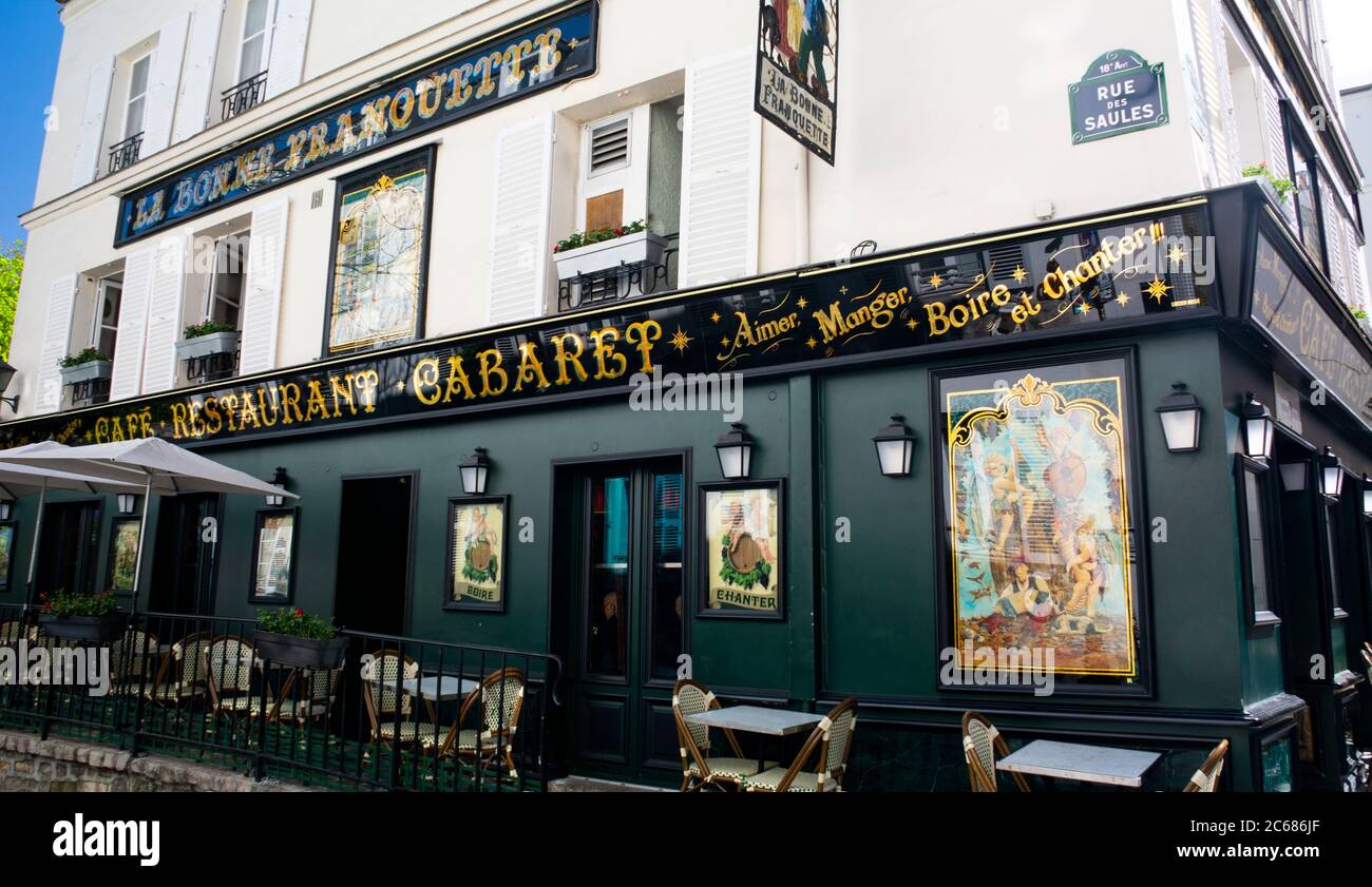 Restaurant Fassade, Montmartre, Paris, Frankreich Stockfoto