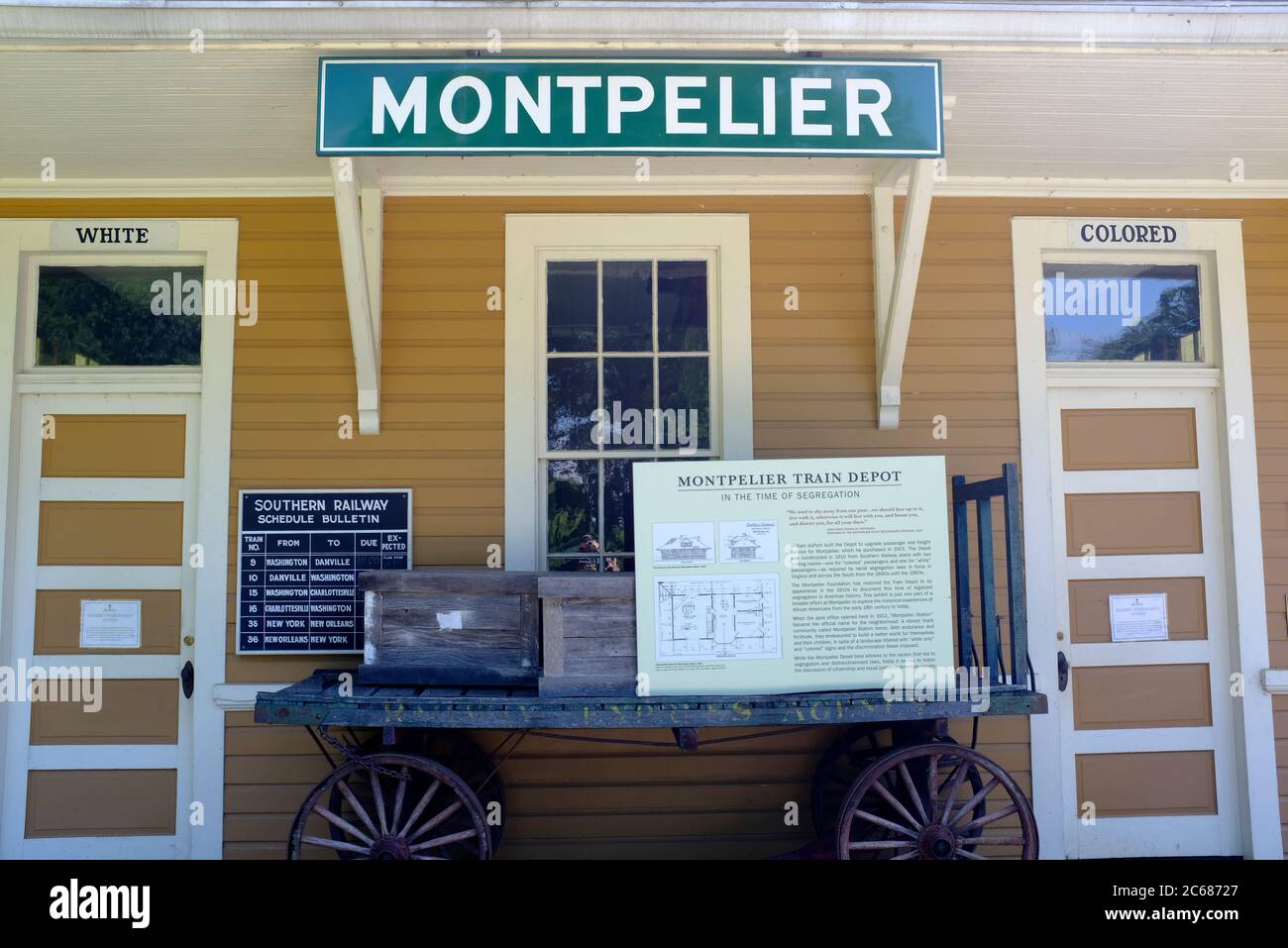 Montpelier Train Depot zur Zeit der Segregation in der Nähe von Orange, Virginia Stockfoto