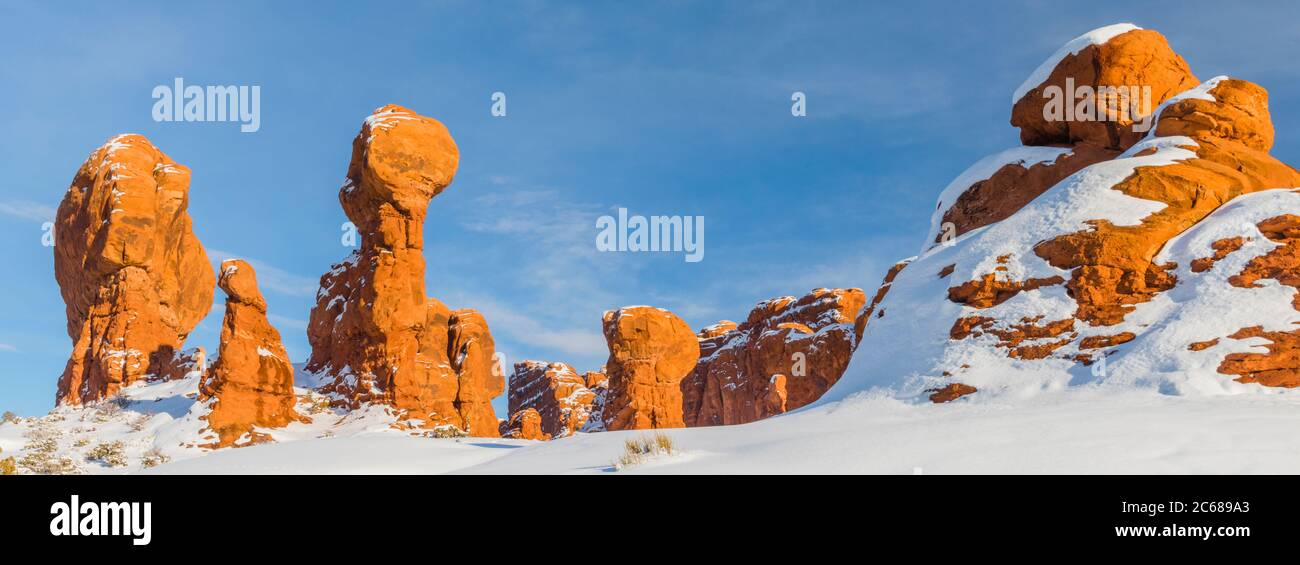Wintertag im Garden of Eden, Arches National Park, Utah, USA Stockfoto
