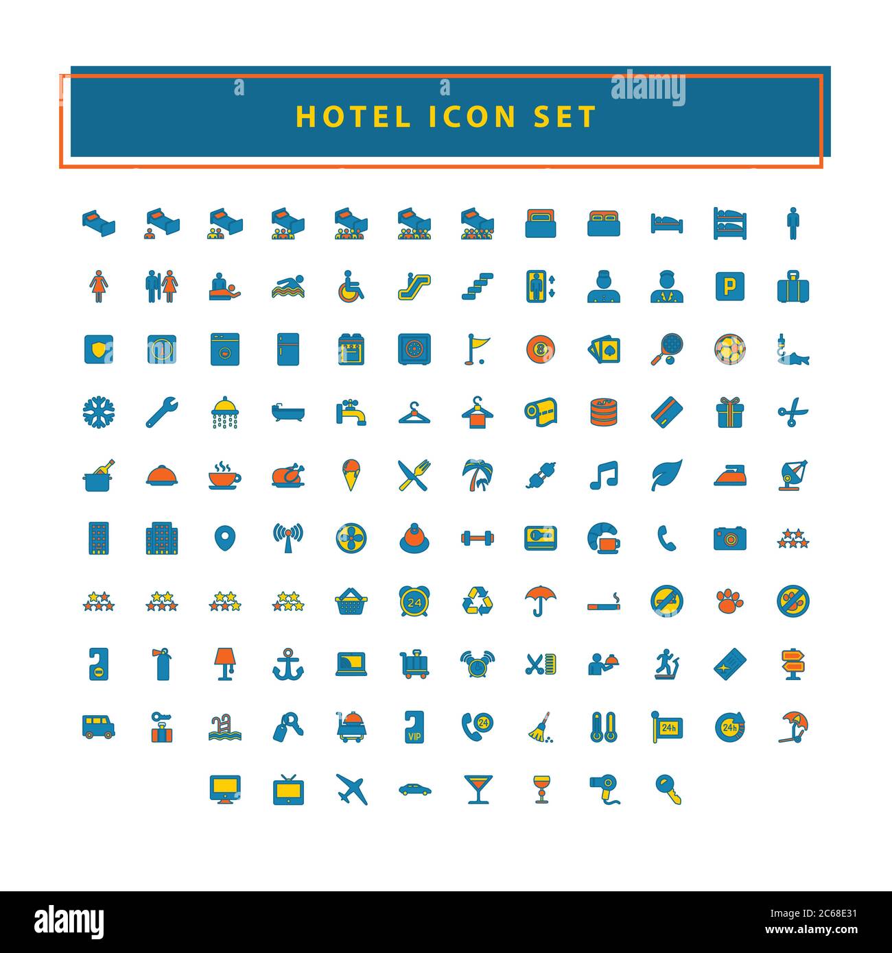 Set von Hotel und Reise schwarzen Ikonen mit gefüllten Umriss Stil Design Stock Vektor