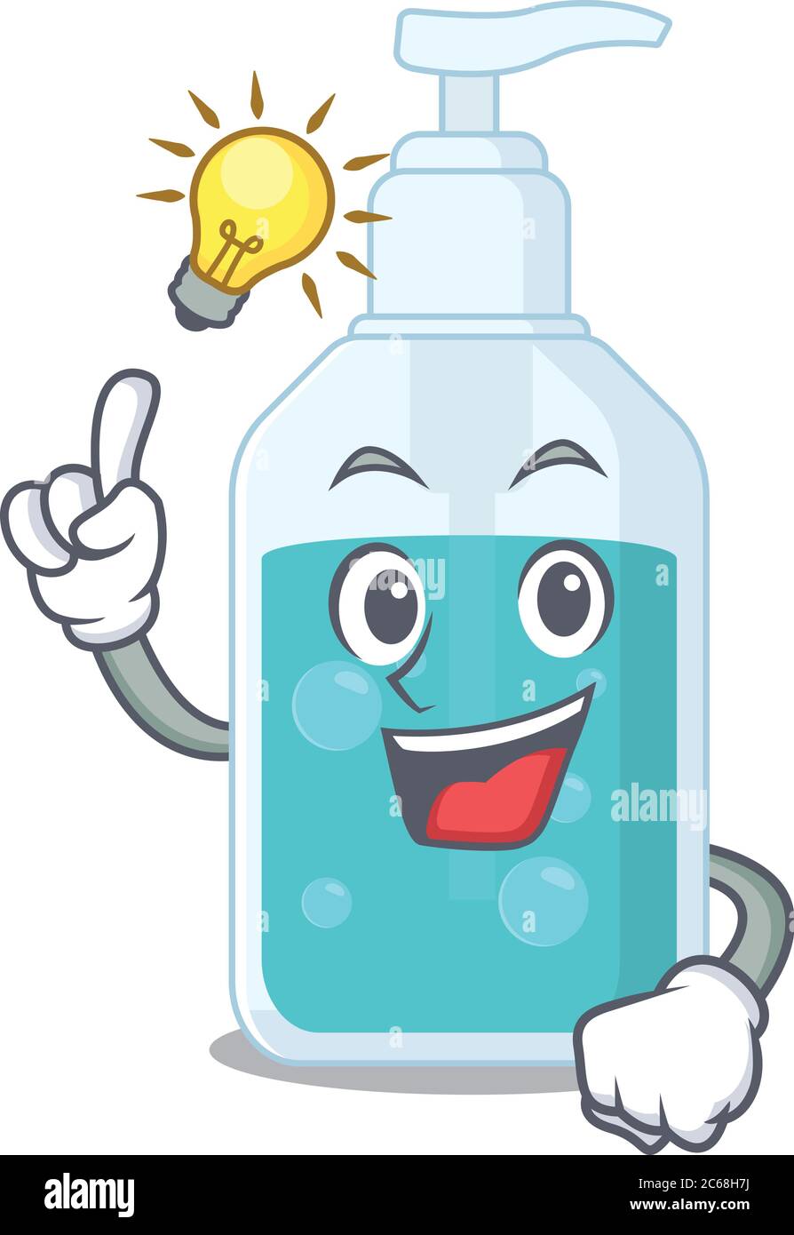 Maskottchen Charakter der intelligenten Hand Desinfektionsmittel hat eine Idee Geste Stock Vektor