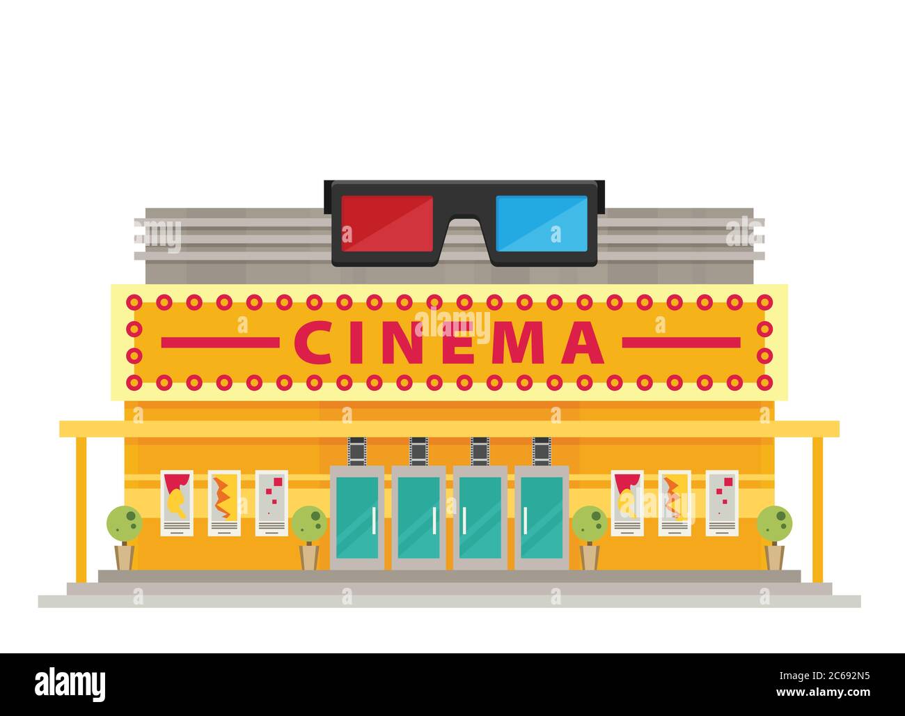 Kinogebäude im flachen Stil. Kino. Stock Vektor