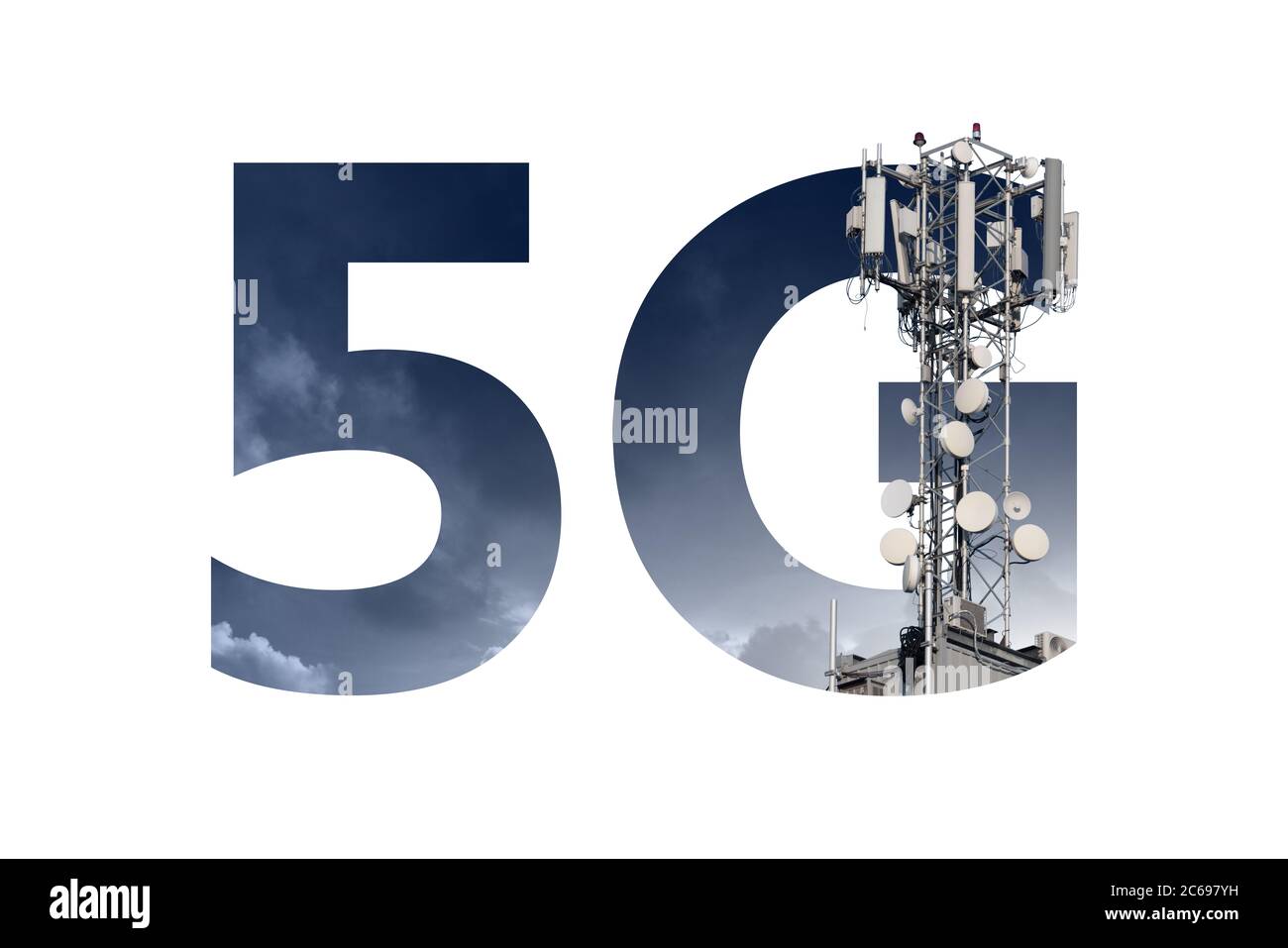 Sender im 5G-Netzsymbol Stockfoto