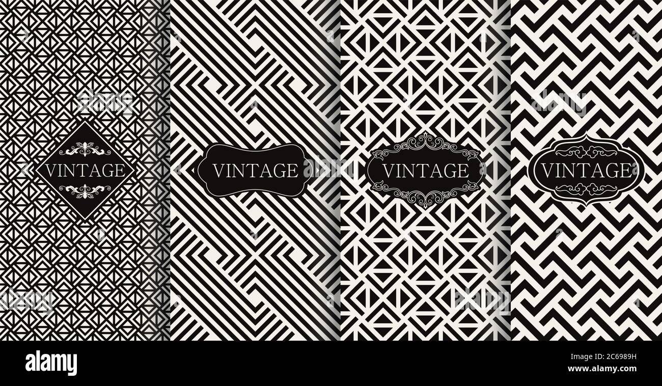 Set von nahtlosen Art-Deco-Mustern. Vektor Illustration Vintage-Design. Sammlung von abstrakten nahtlosen geometrischen Mustern. Schwarz-Weiß-Hintergründe Stock Vektor
