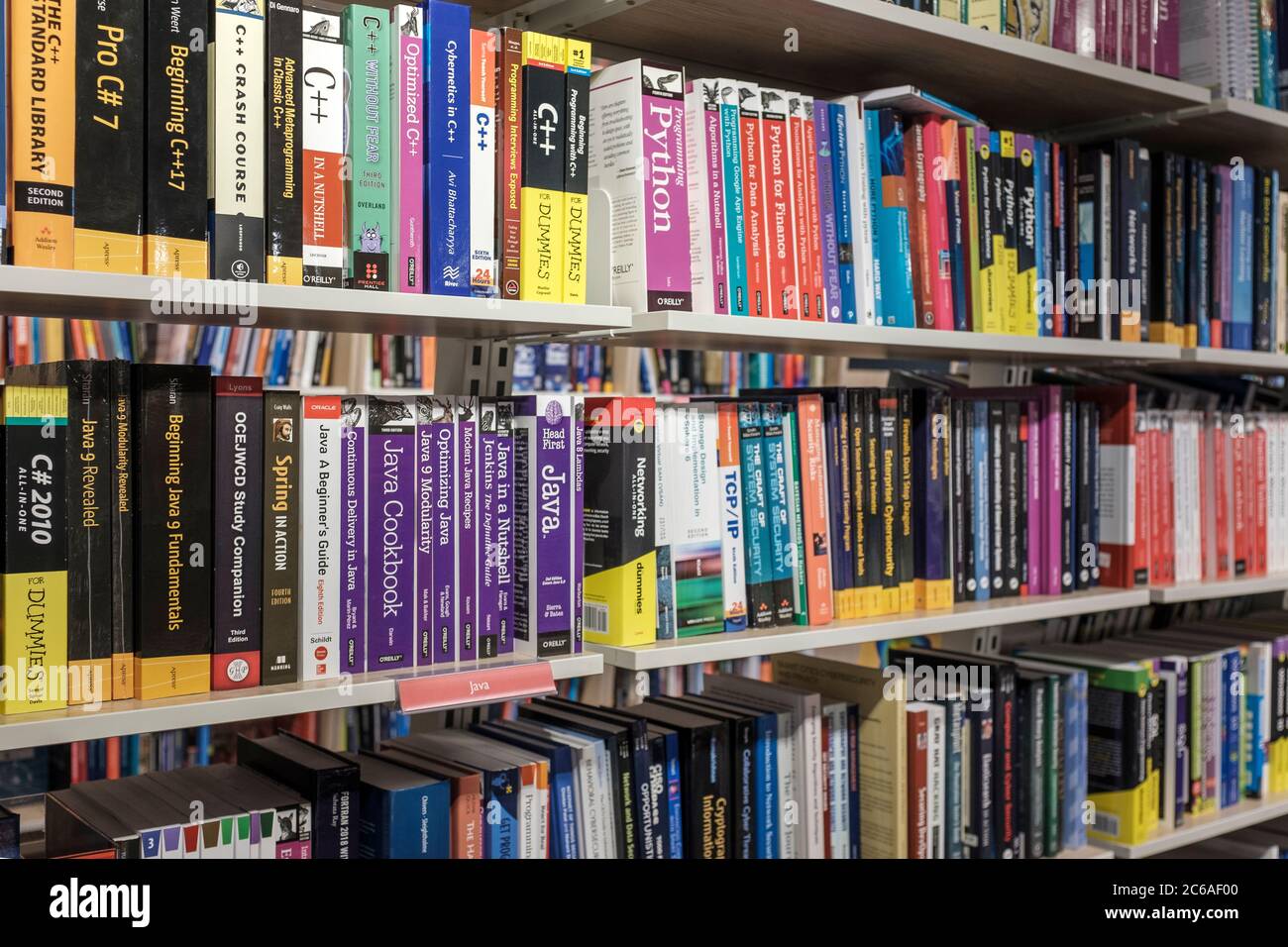 Bücher über Computerprogrammierung und Vernetzung in Bookshop, London, UK Stockfoto