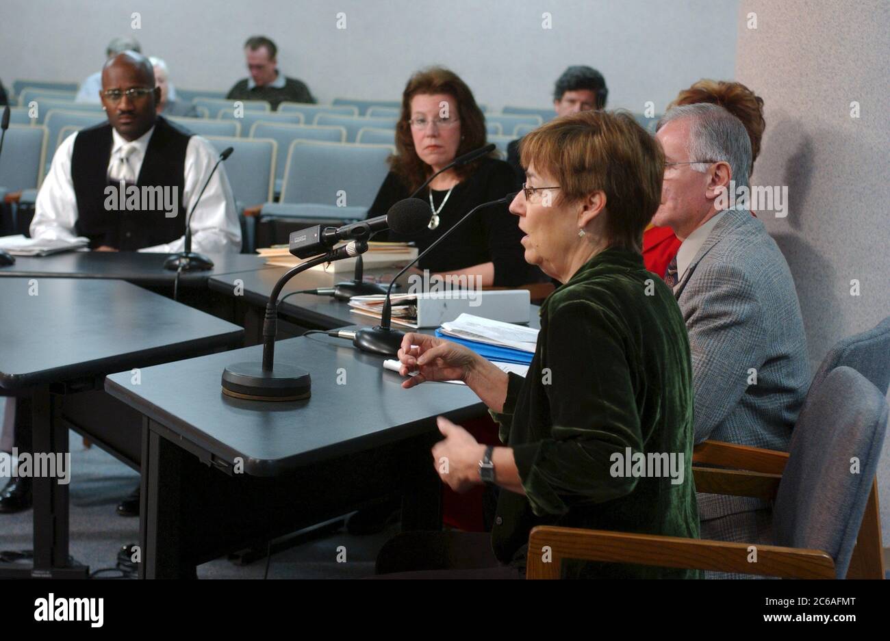 Austin, Texas, USA, 20. Januar 2004: Zeuge sagt während einer Sitzung des Travis County (Texas) Commissioners Court aus, in der Umweltfragen diskutiert werden. ©Bob Daemmrich Stockfoto
