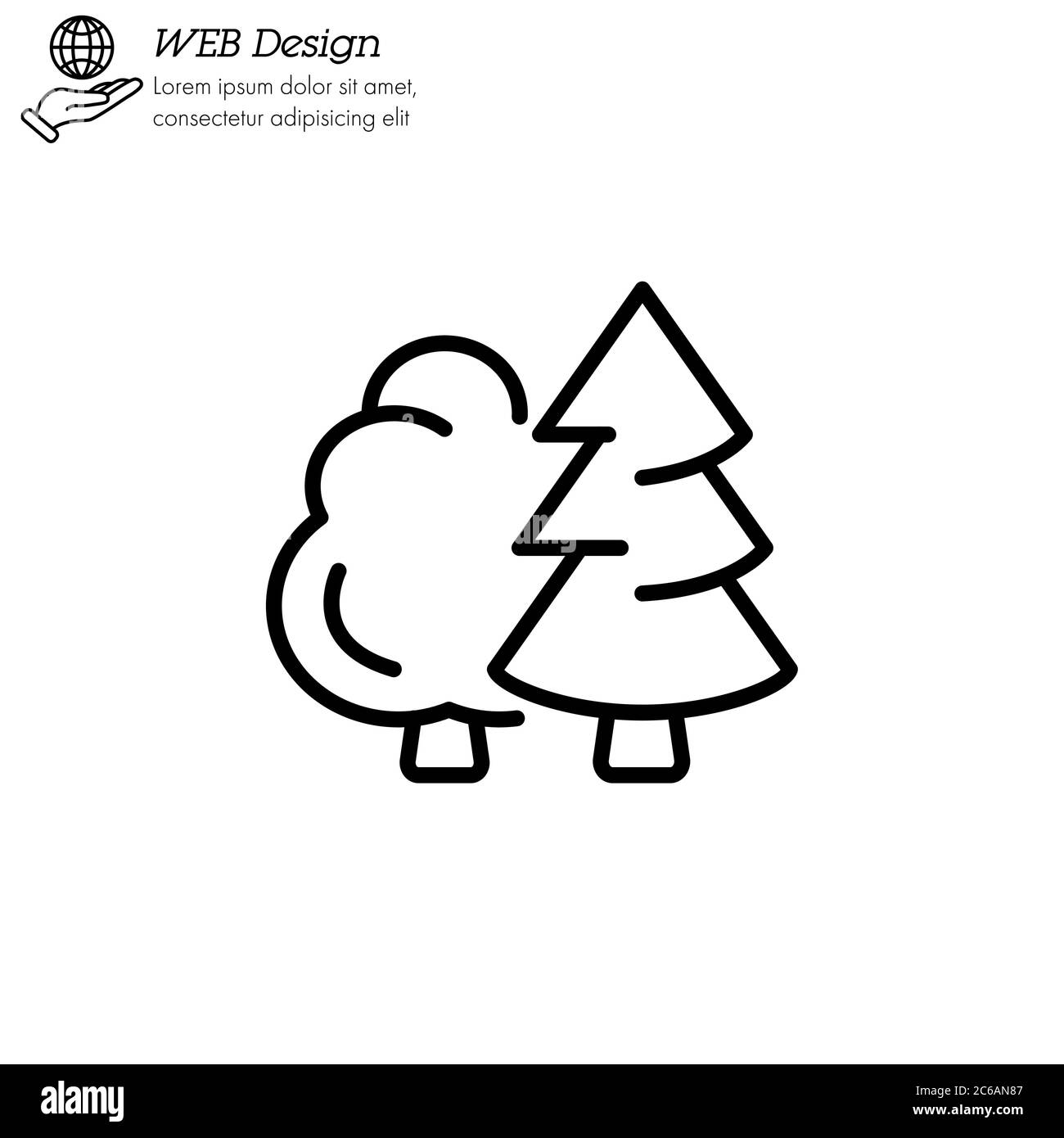 Laub- und Nadelbaum. Wald. Symbol dünne Linie, linear, Umriss