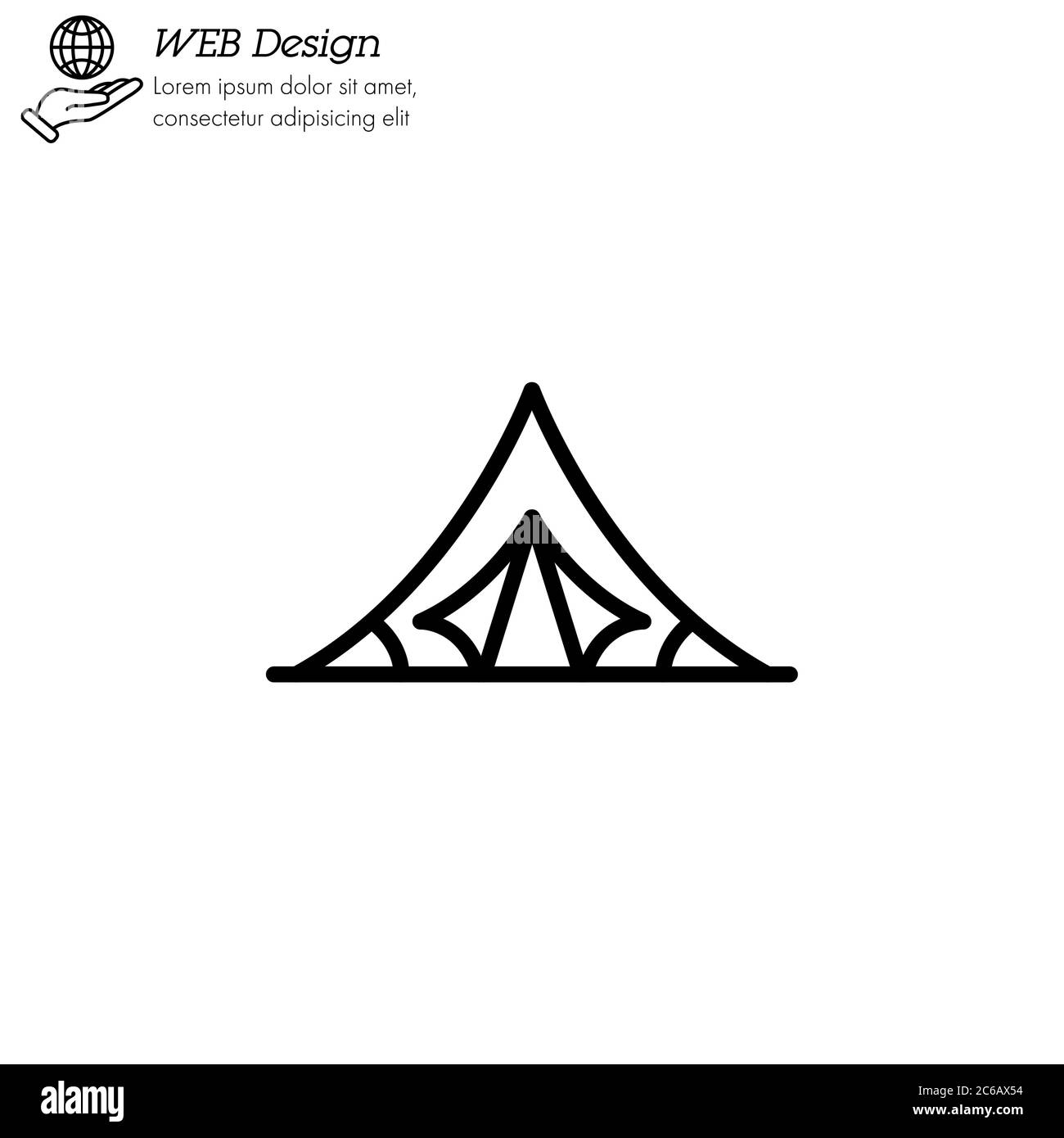 Camping Tourist Tent Symbol dünne Linie, linear, Umriss. Einfaches Schild, Logo. Stock Vektor