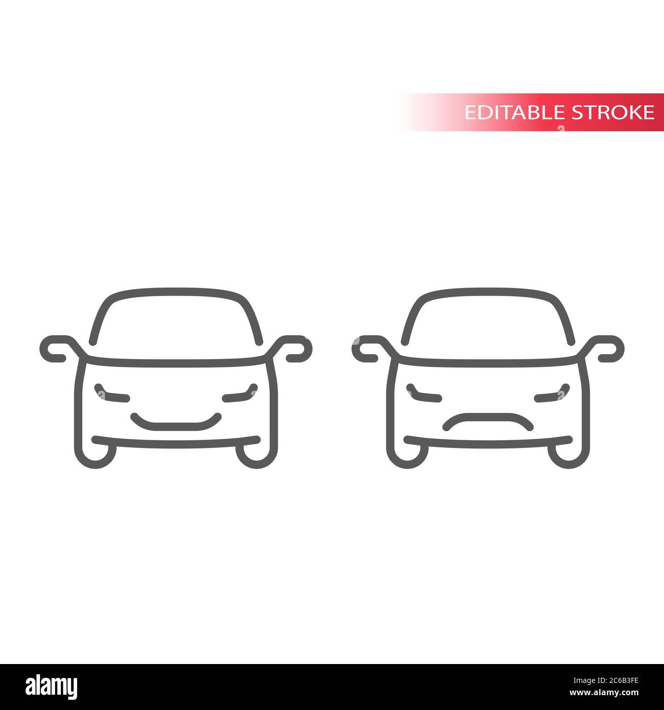 Auto dünne Linie Vektor-Symbol. Glücklich und traurig Auto Umriss Symbol, editierbare Schlaganfall. Stock Vektor