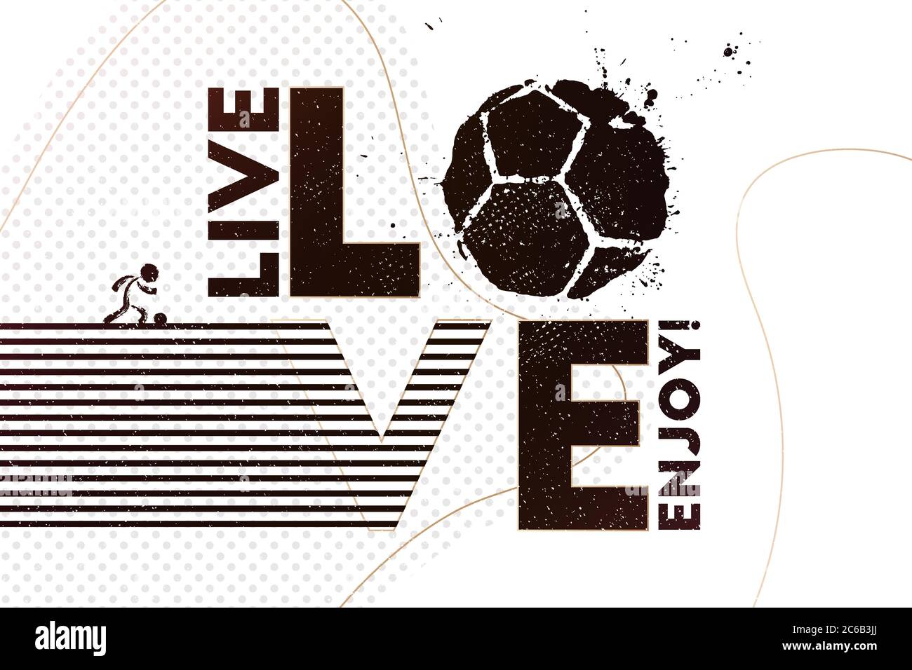 Leben, lieben, Fußball genießen. Vektor-Illustration von abstrakten Fußball Hintergrund mit Grunge Fußball-Druck für Ihr Design Stock Vektor