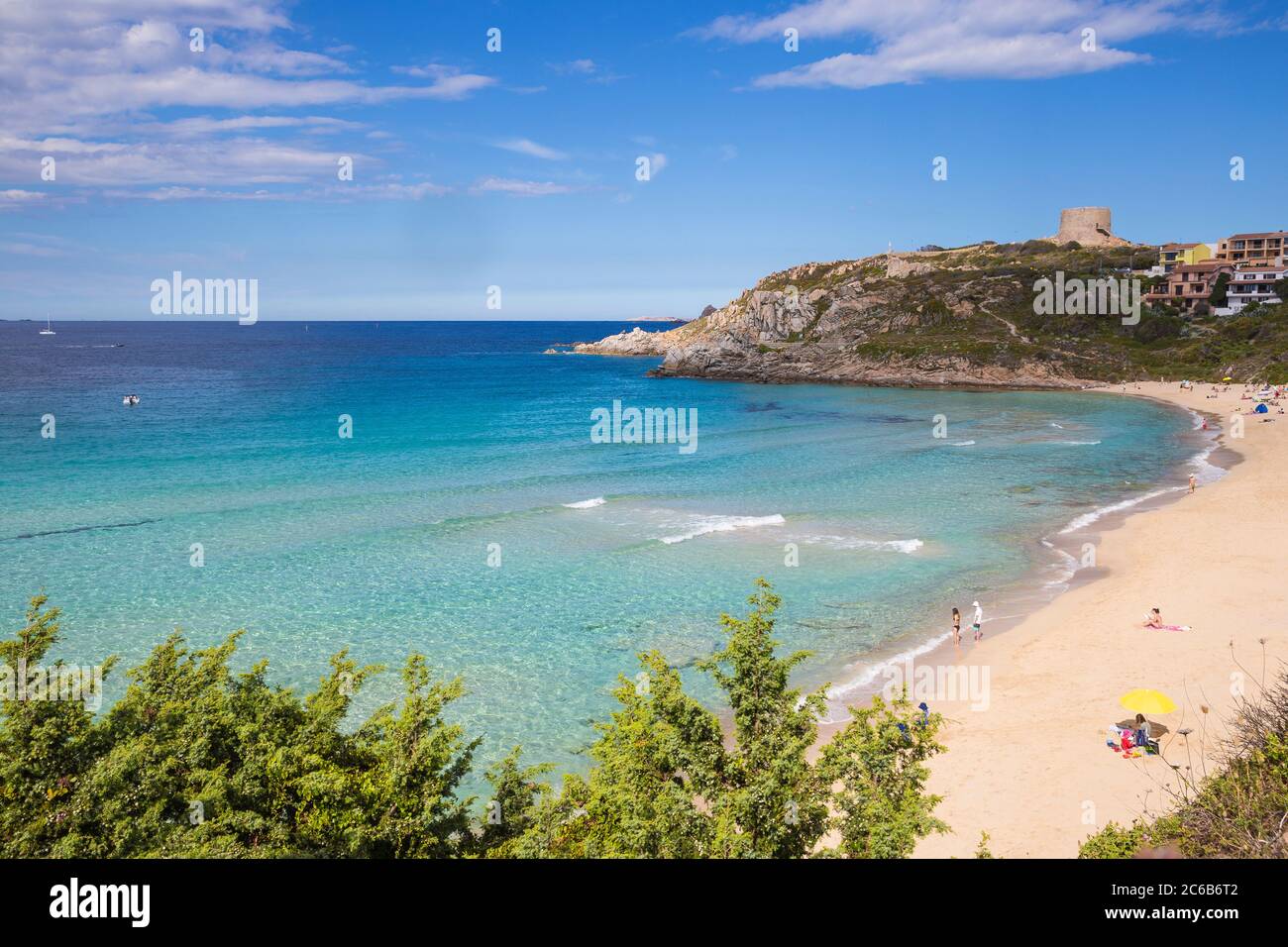 Rena Bianca Strand und Longosardo Turm, Santa Teresa Gallura, Sardinien, Italien, Mittelmeer, Europa Stockfoto