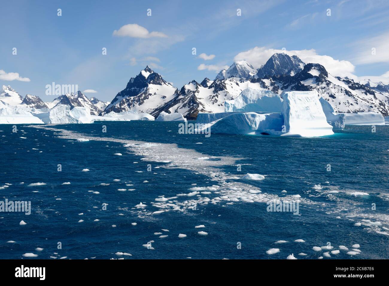 Drygalski Fjord, schwimmende Eisberge, Südgeorgien, Südgeorgien und die Sandwichinseln, Antarktis, Polarregionen Stockfoto