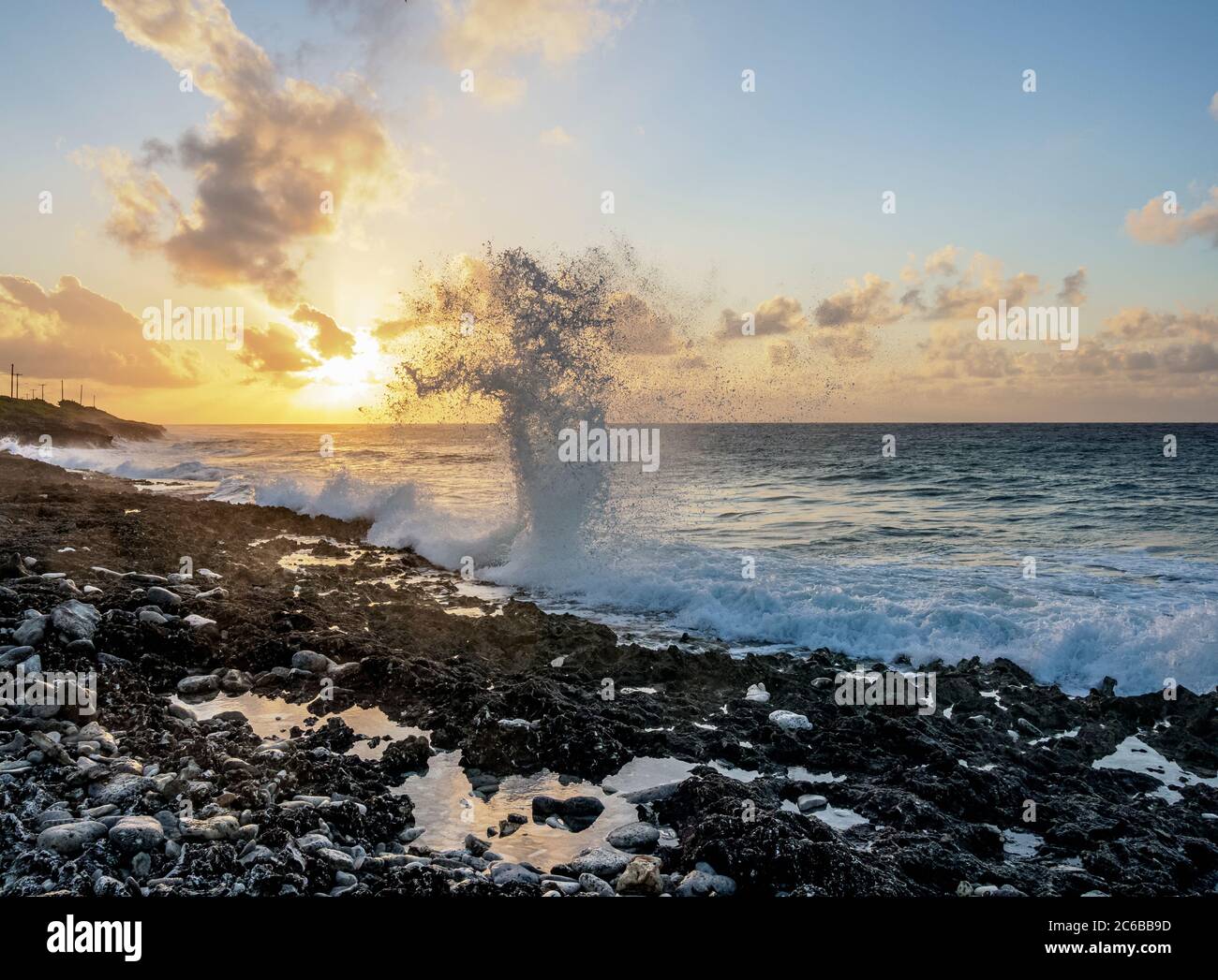 The Blowholes at Sunrise, East End, Grand Cayman, Cayman Islands, Caribbean, Central America Stockfoto