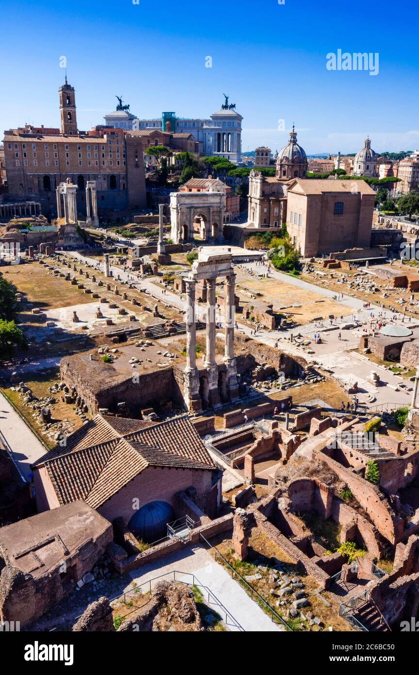 Forum Romanum vom Palatin aus gesehen, UNESCO Weltkulturerbe, Rom, Latium, Italien, Europa Stockfoto