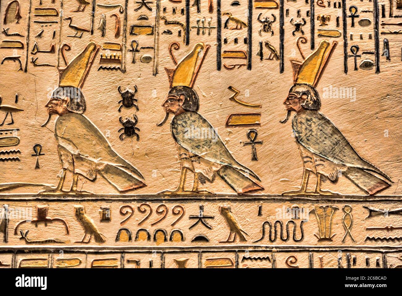 Relief der Pharaonen, Grab von Ramses V und VI, KV9, Tal der Könige, UNESCO-Weltkulturerbe, Luxor, Theben, Ägypten, Nordafrika, Afrika Stockfoto