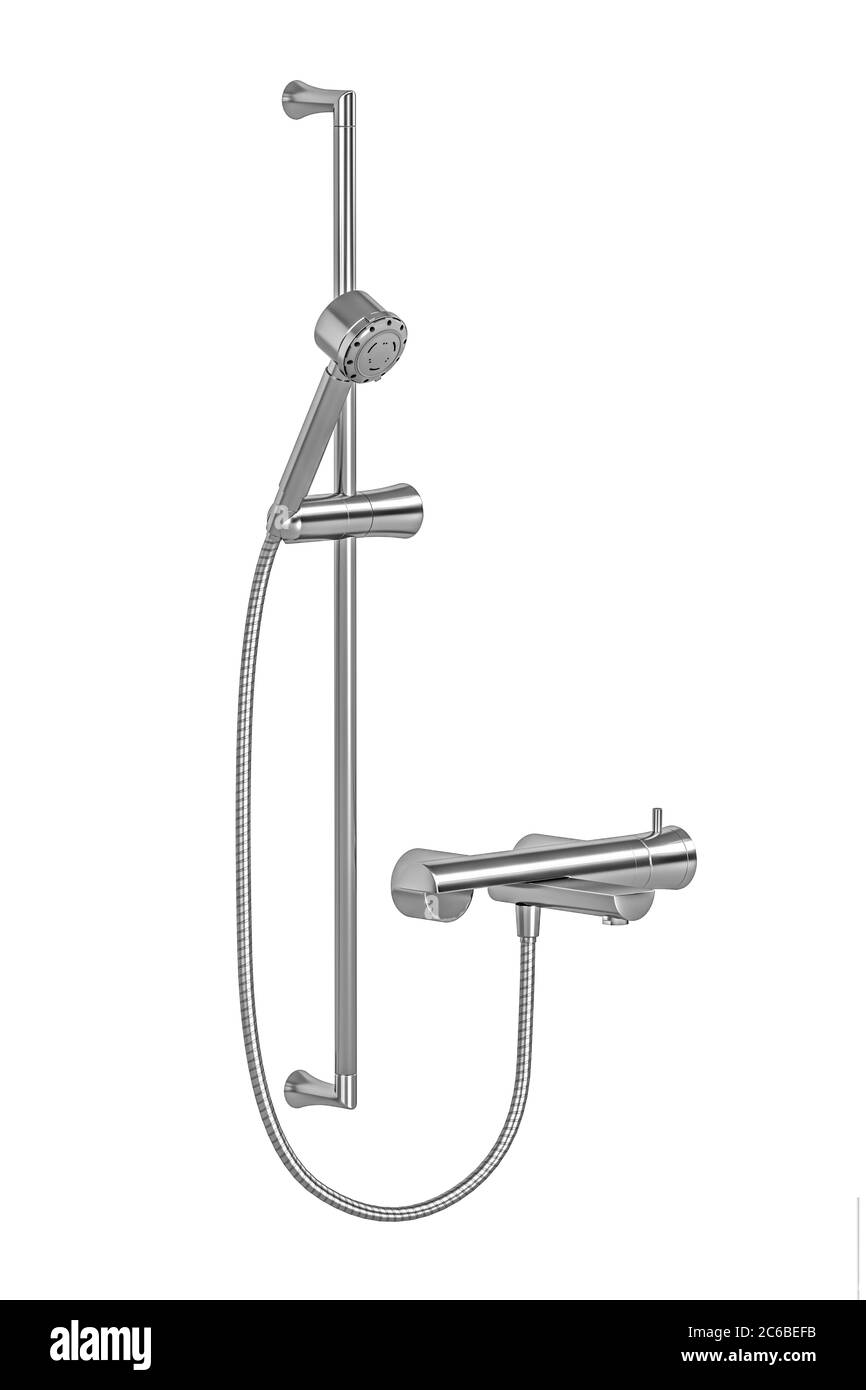 Chrome Duschset isoliert auf weißem Hintergrund - 3d-Rendering Stockfoto
