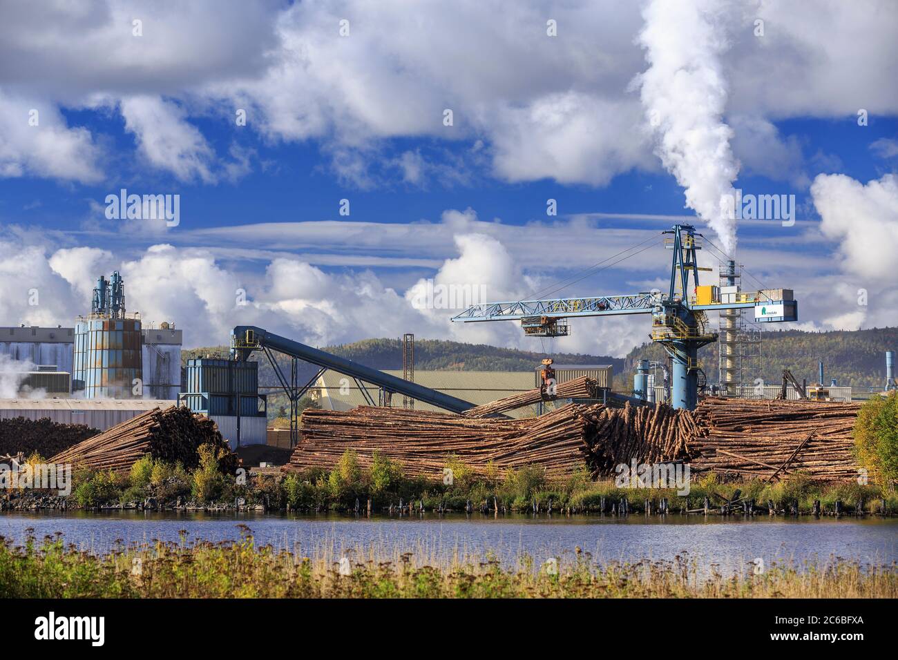 Zellstoff- und Papierfabrik, Thunder Bay, Ontario, Kanada. Stockfoto