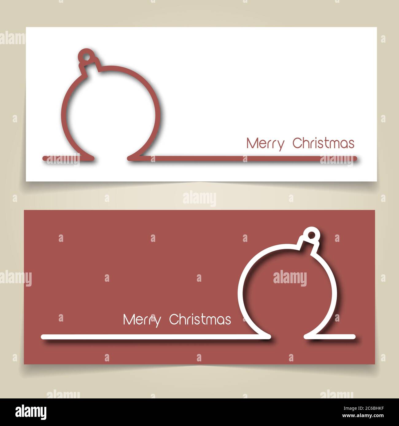 Weihnachtsbanner in rot und weiß, mit einfacher durchgehender Linie und Schlagschatten, die eine Weihnachtsbaumkugel schaffen. EPS10-Vektorformat Stock Vektor